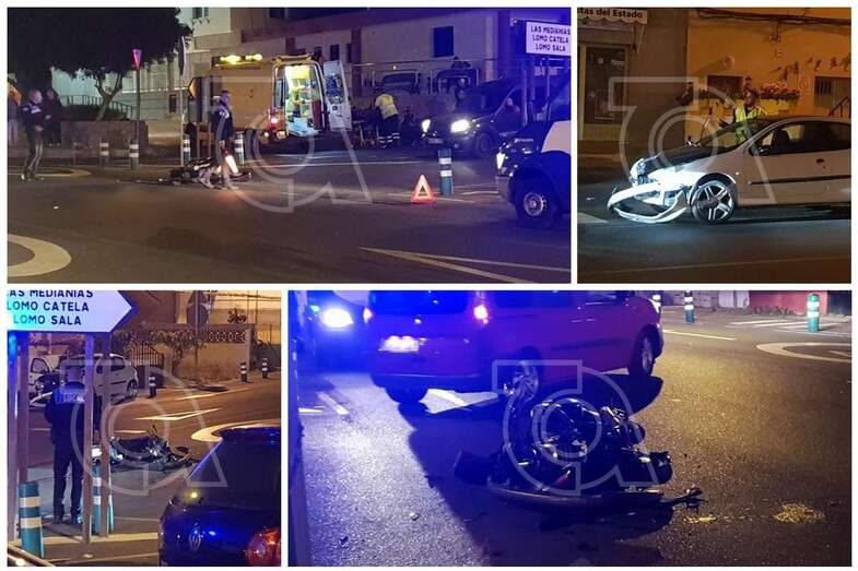 La moto enprimer plano y al fondo la ambulancia del SUC (Foto TA)